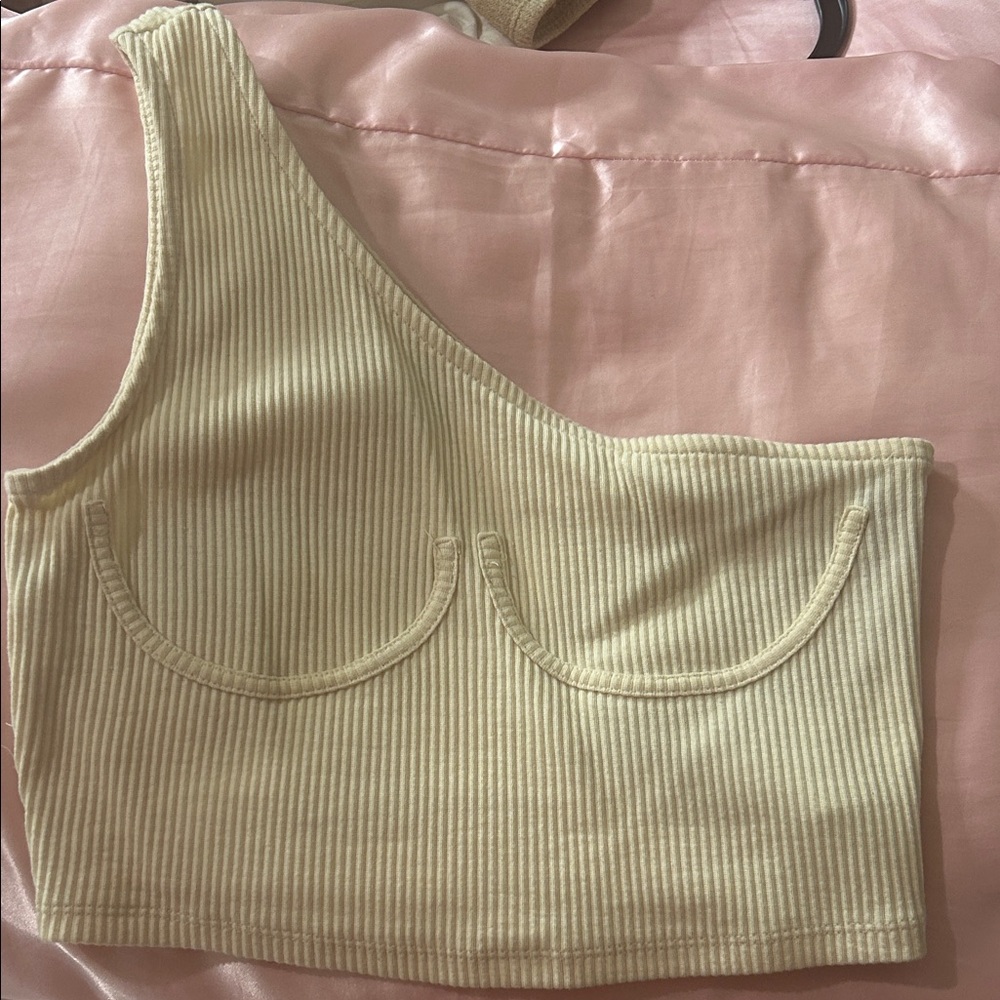 Forever 21 One-Shoulder Ribbed Bralette - Cream
